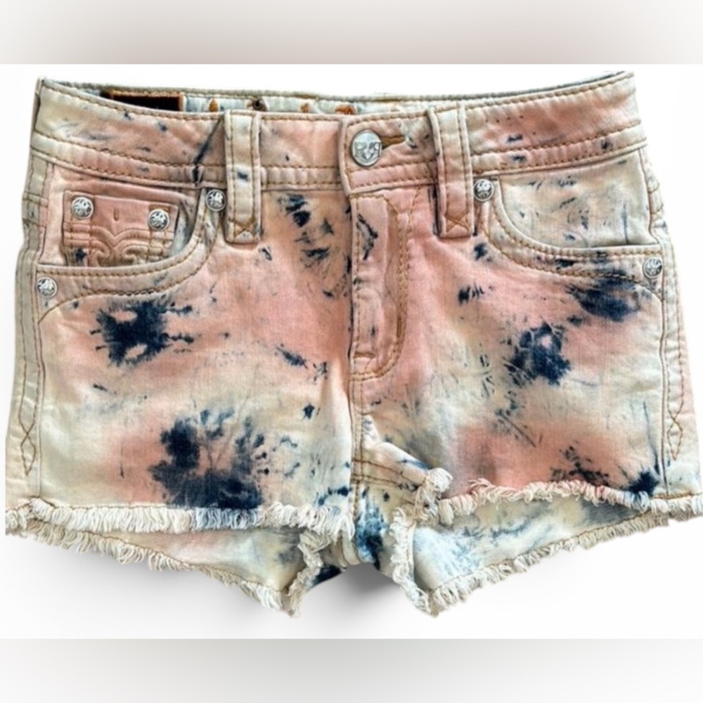 Rock Revival Tie-Dye Denim Cutoff Shorts - Peach & Navy Splotch Size 25 NWOT - Picture 2 of 2
